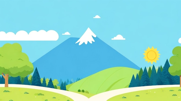 Flat Vector Summer Landscape Illustration