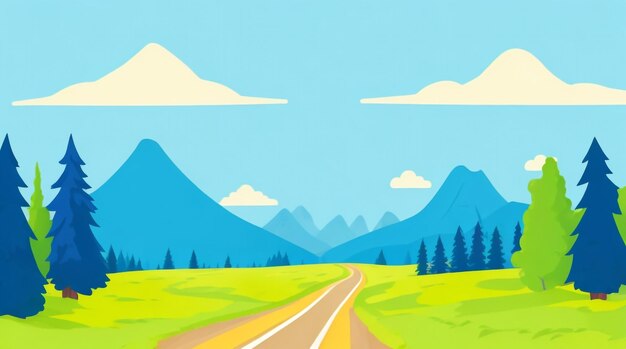 Flat Vector Summer Landscape Illustration