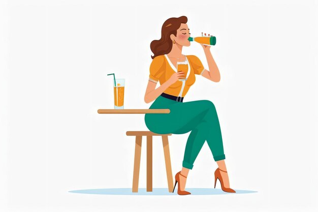 Photo flat vector of woman drinking