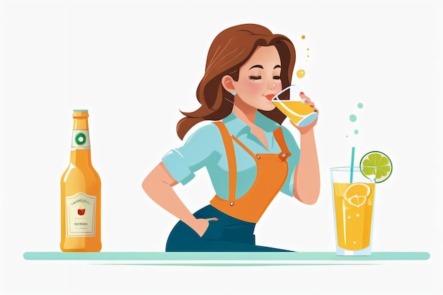 flat vector of woman drinking