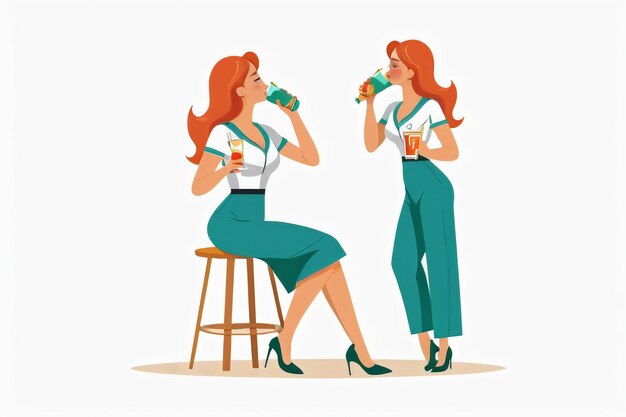 flat vector of woman drinking