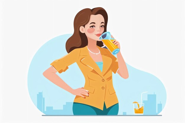 flat vector of woman drinking