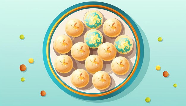 Photo flat vibrant illustration style of indian laddu top view