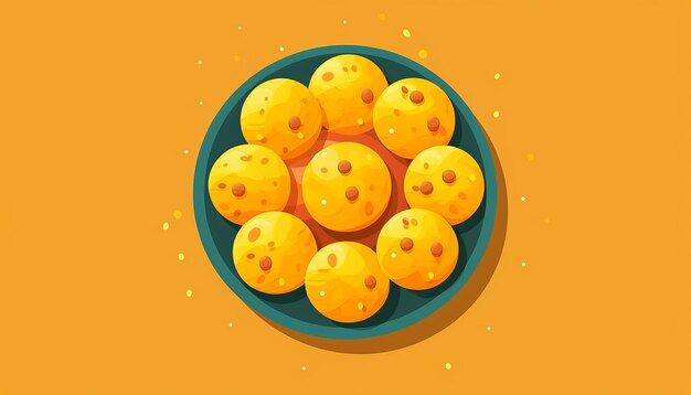 Flat vibrant illustration style of indian laddu top view