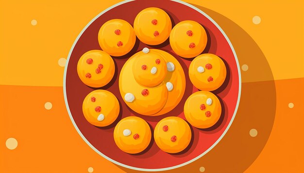 Flat vibrant illustration style of indian laddu top view