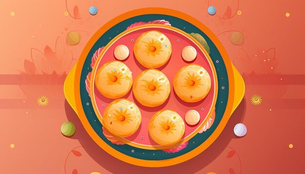 Flat vibrant illustration style of indian laddu top view