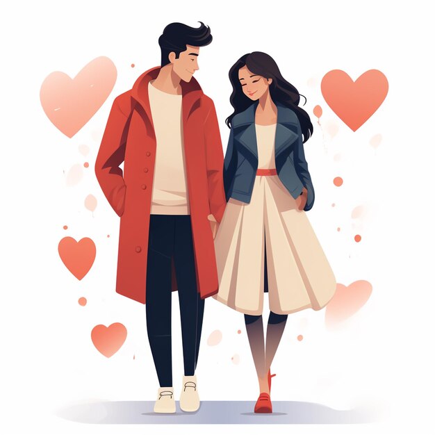 Photo a flat vslentine illustration with exaggerated proportion couple in love with white background