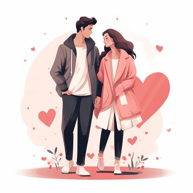 Photo a flat vslentine illustration with exaggerated proportion couple in love with white background