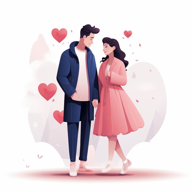 Photo a flat vslentine illustration with exaggerated proportion couple in love with white background