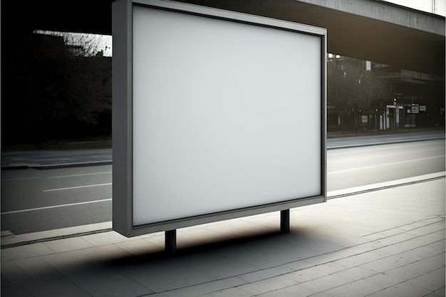 Flat white blank lightbox mockup standing along empty deserted road