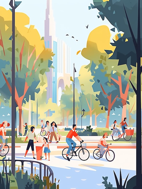 Flat wind city street scene illustration