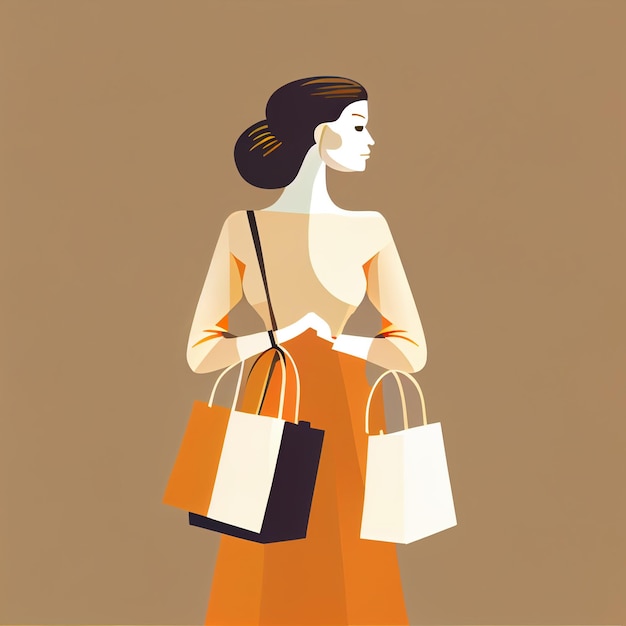 Flat woman holding shopping bags cartoon wallpaper modern\
design for shopping online website design