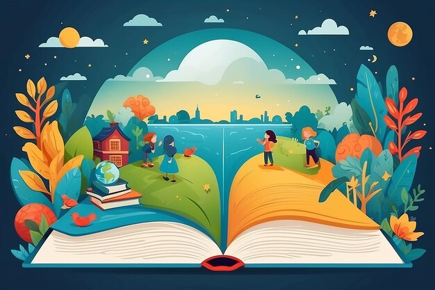 Flat world book day illustration