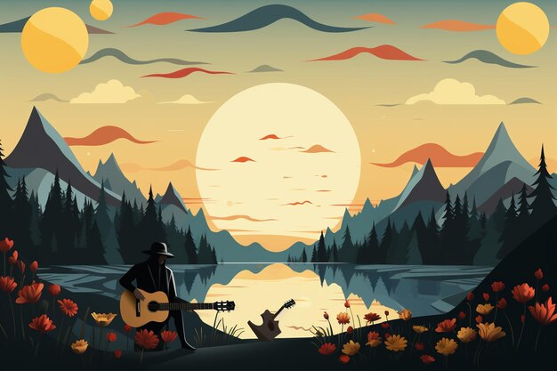 Flat world music day background