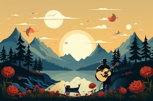 Photo flat world music day background