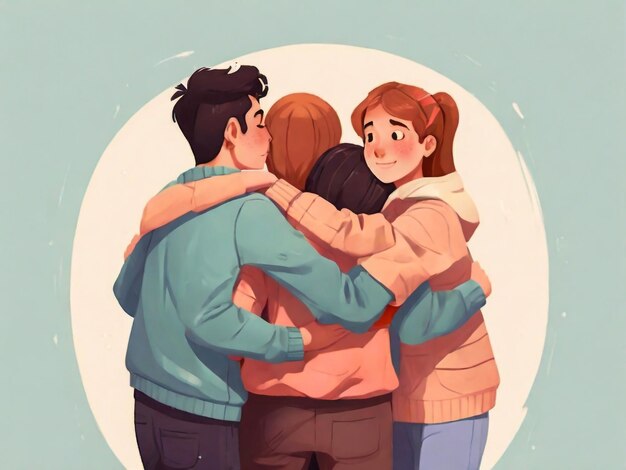 Flat youth people hugging together