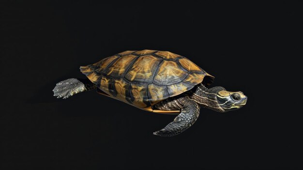 Flatback Turtle in the solid black background