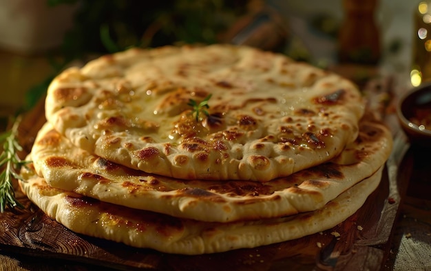 flatbreads on the traditional background professional advertising food photo ai generated