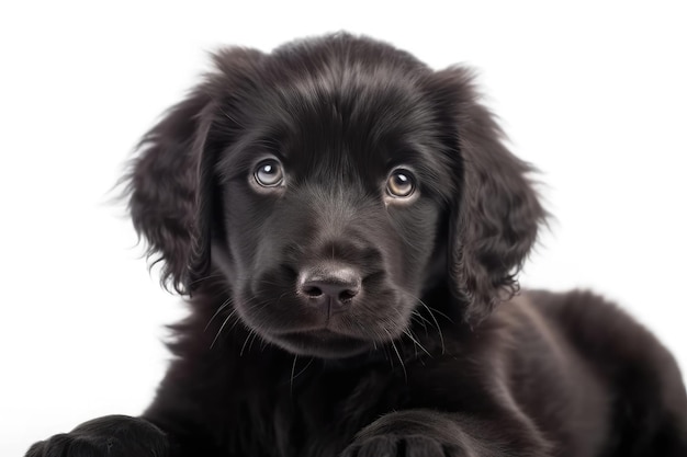 Photo flatcoated retriever dog puppy on white background generative ai