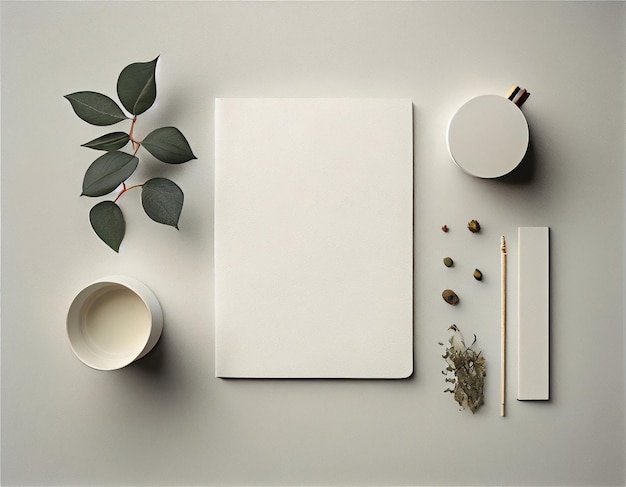 Photo flatlay paper mockup on table modern and minimalistic design created with generative ai