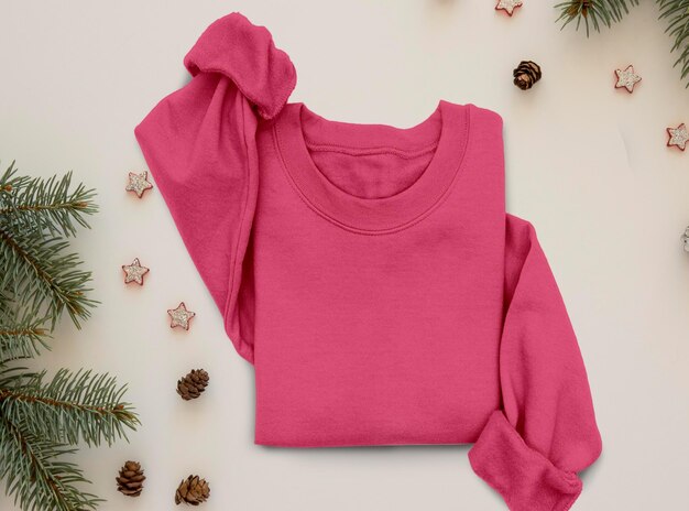 Photo flatlay saftey pink folded christmas sweatshirt mockup gildan 18000 mockup sweater mockup