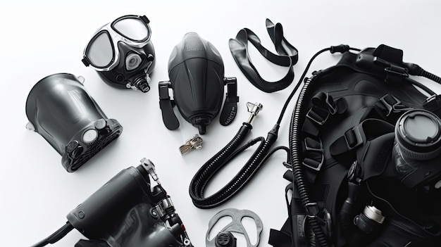 Flatlay scuba diving equipment Generative AI