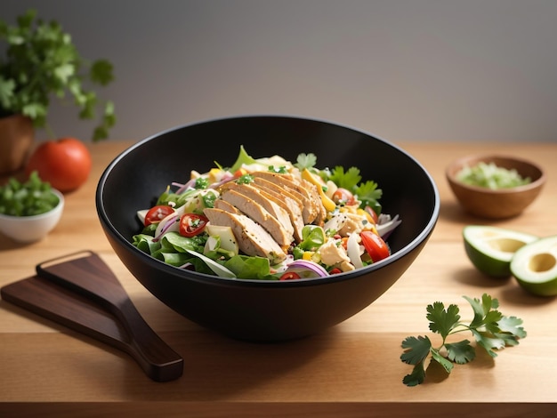 Flavor Fiesta Mexican Rotisserie Chicken Salad in a Black Bowl