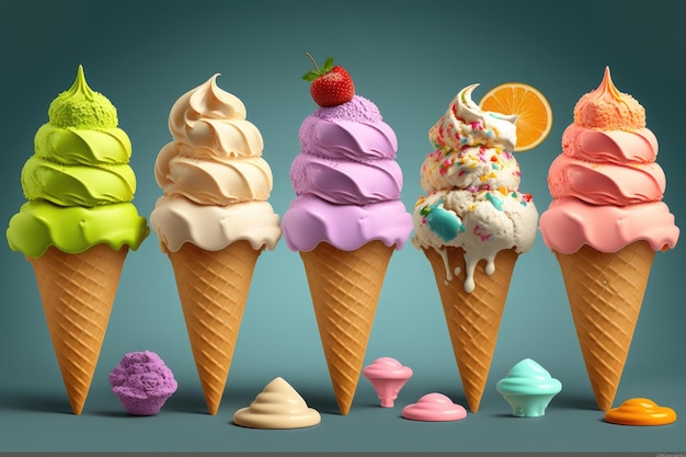 Flavored ice creams ai generative