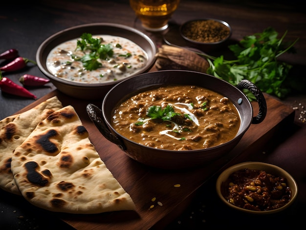Flavorful and comforting dal makhani with naan bread Generative AI