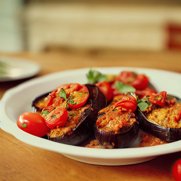 A Flavorful Delight Baked Eggplant with Tomatoes and Paprika generative ai