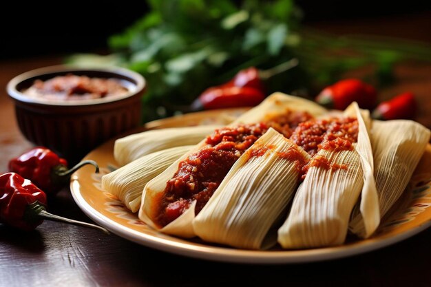 Photo flavorful guajillo chile tamales