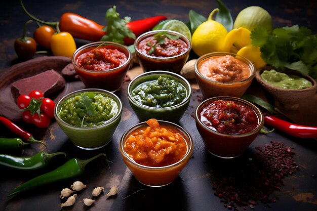 Flavorful mexican salsas culinary stock shots