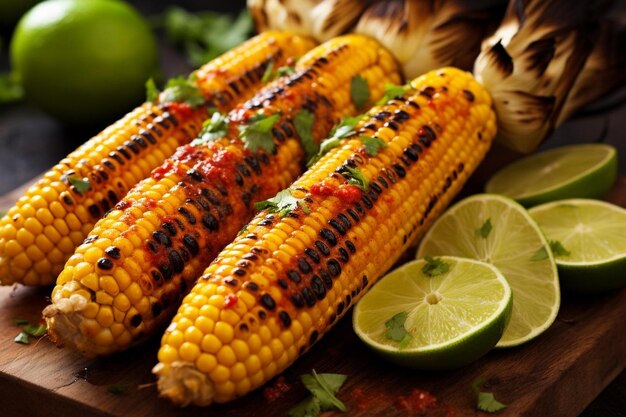 Photo flavorful mexican style grilled corn on the cob d