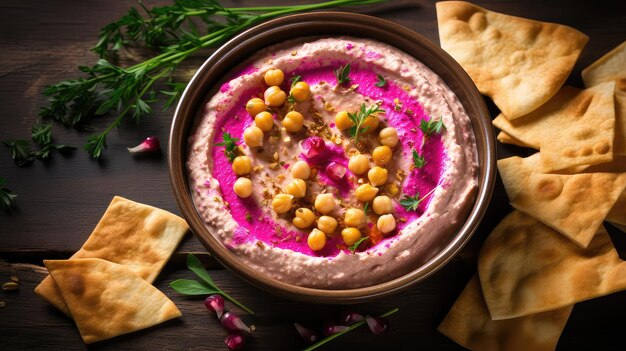 Photo flavorful pink hummus