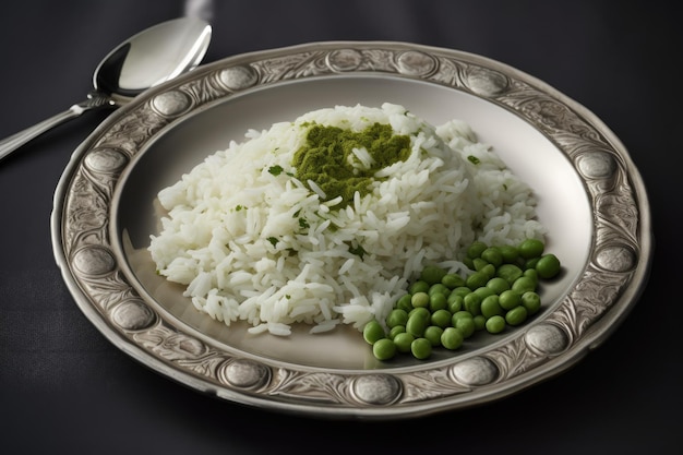 Ароматное блюдо из риса с горошком и зеленым луком