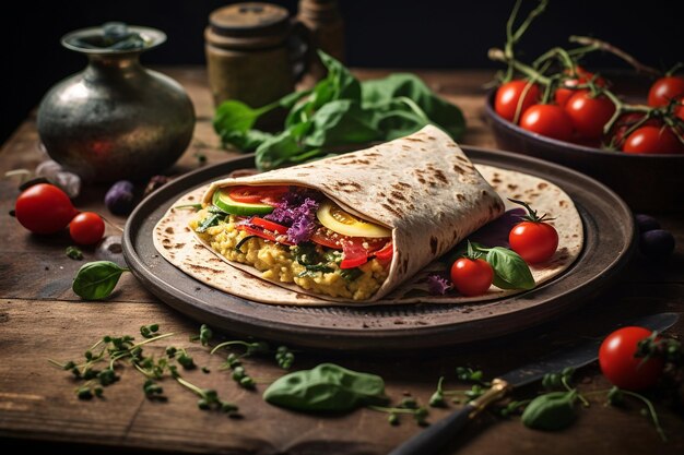 Flavorful Roasted Vegetable and Hummus Wrap with Whole Wheat Tortilla