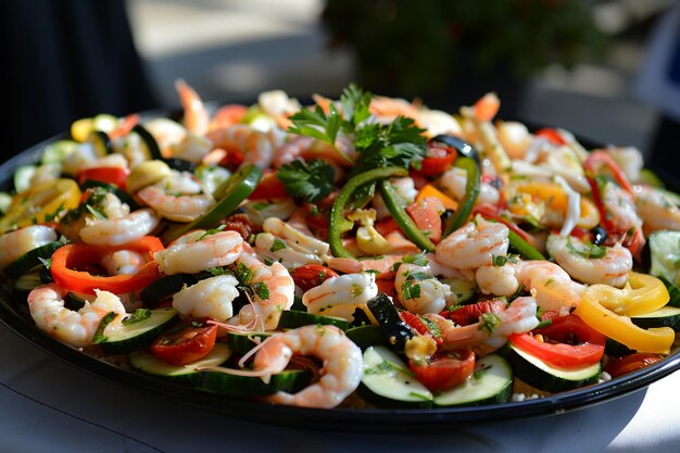 Photo flavorful seafood paella platter spanish gourmet delight