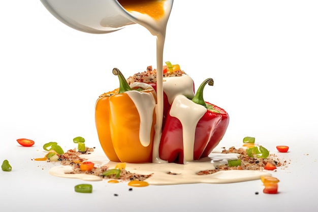 Flavorful and vibrant stuffed peppers with walnut sauce Generative AI