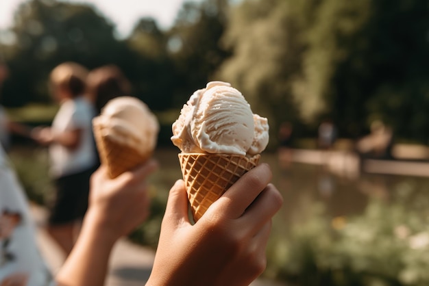 The flavors of nature while enjoying an ice cream cone at a botanical garden or arboretum