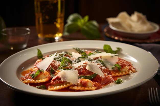 Foto sapori d'italia, artigianale, ravioli, pomodoro, parmigiano.