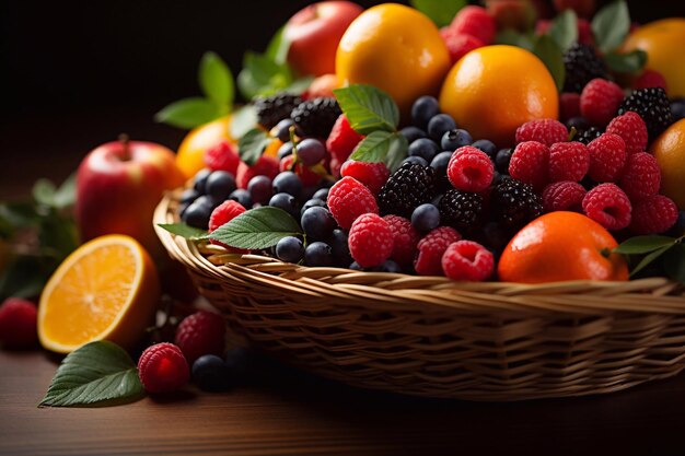 Вкусы объединяют изображение фруктов в корзине крупным планом, созданное генеративным искусственным интеллектом