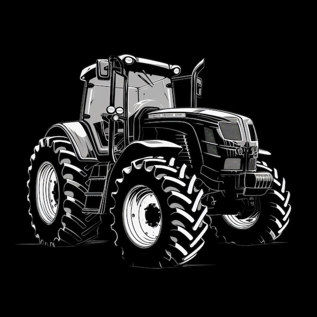 Photo flawless line work graphic tractor illustration in massurrealism style