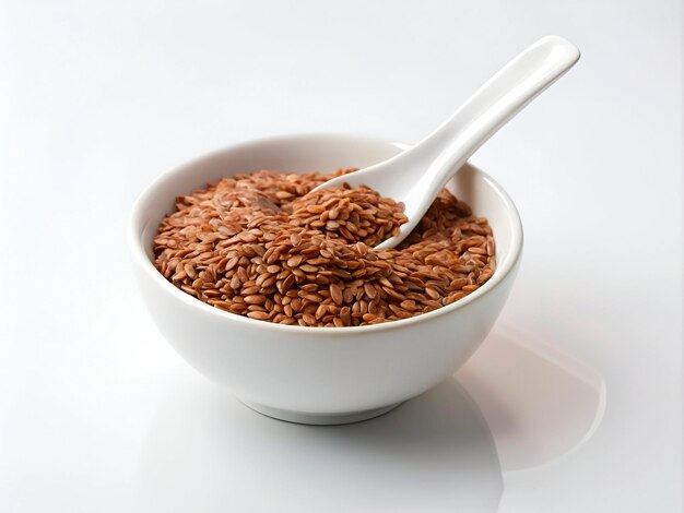 Photo flax seeds in a bowl with spoon