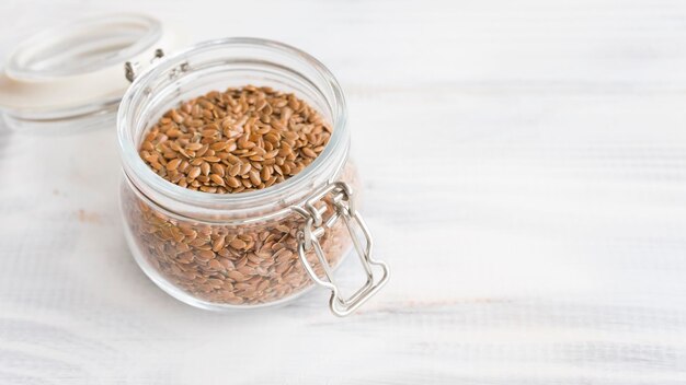 Flax seeds in a glass jar