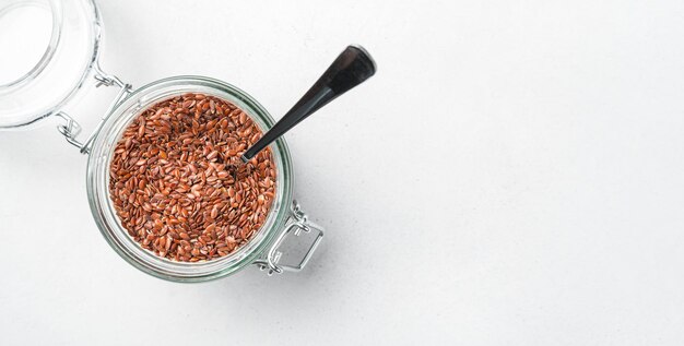 Flax seeds on a gray background healthy food rich in omega