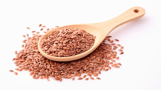 Flax seeds heap in wood spoon