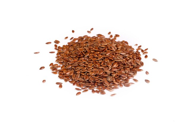 Flax seeds on white background