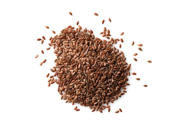 flaxseed isolated on white background, flat lay