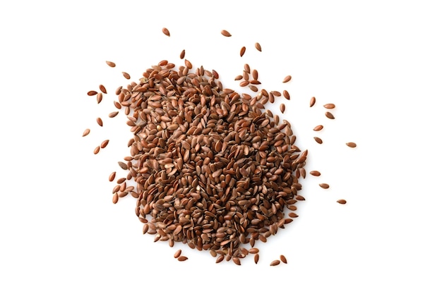 Flaxseed isolated on white background, flat lay