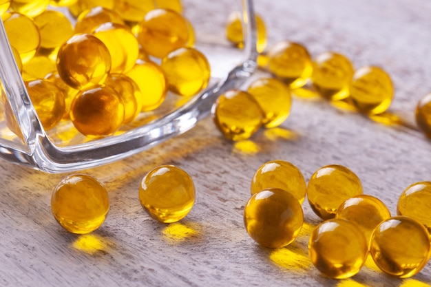 Flaxseed oil capsules on a table